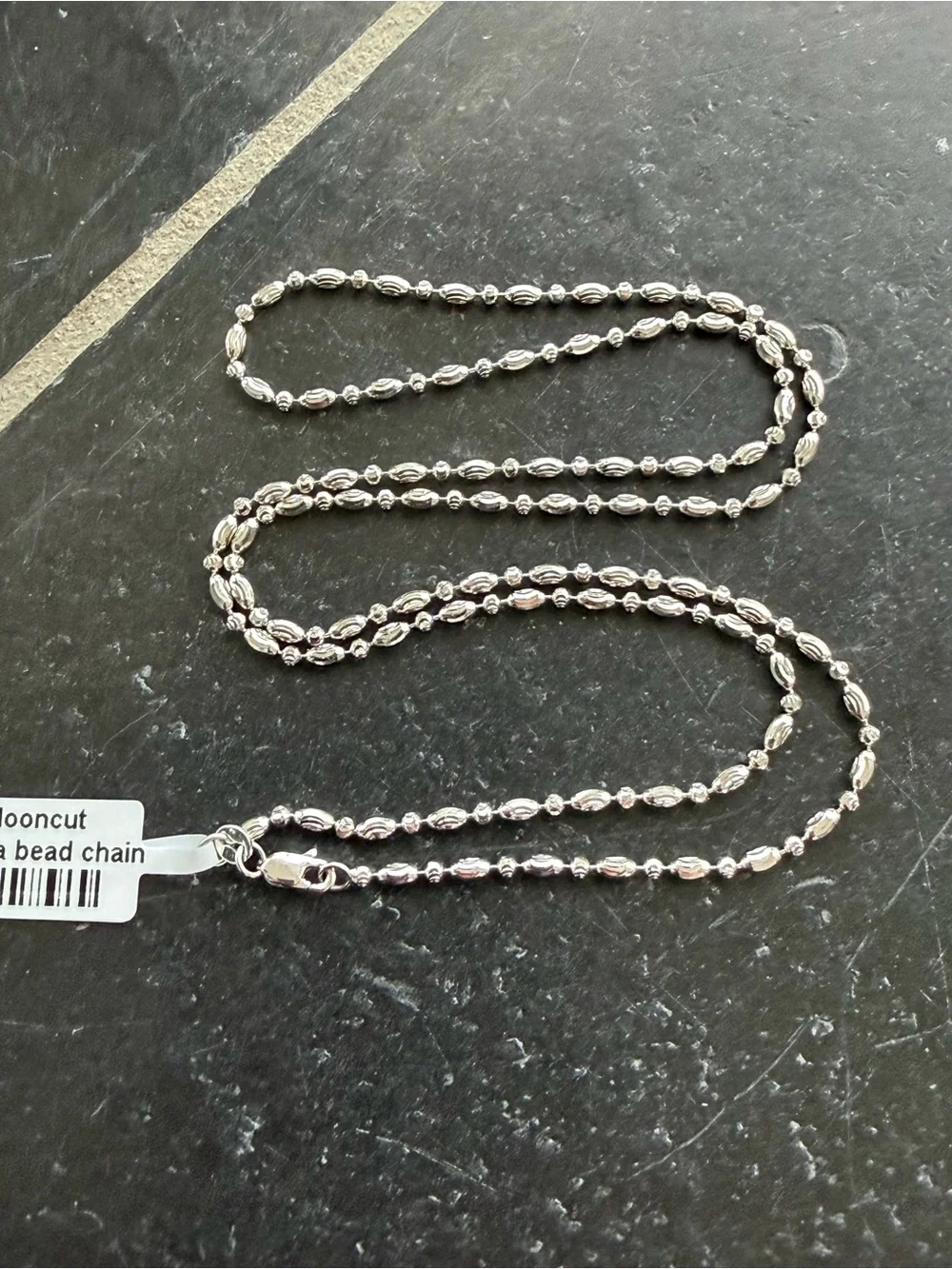 14kt. White Gold faceted mooncut ovalia bead chain 22” long